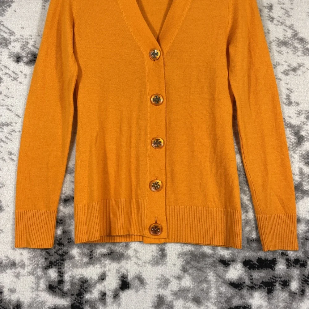 Tory Burch Cardigan Womens Size Extra Small Orange Merino Wool Big‎ Buttons